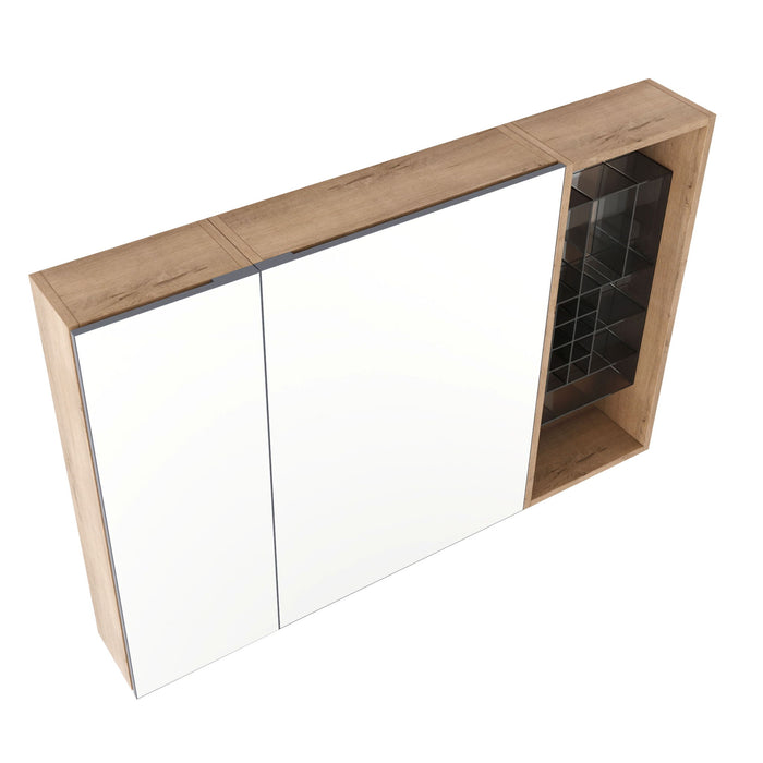 Wall Mounted Bathroom Mirror Cabinet, Adjustable Shelves - Imitative Oak