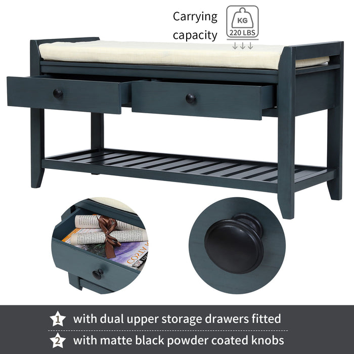 Multipurpose Entryway Shoe Rack With Cushioned Seat And Drawers