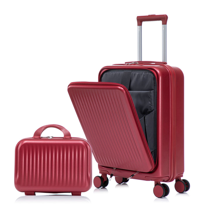Luggage Set With Cosmetic Case, Combination Lock, Front Opening Design