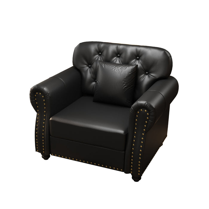 Upholstered Sofa With Nailhead Trim, Rolled Armrests With Ottoman