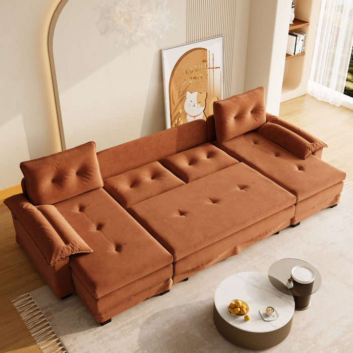 U-Shaped Sleeper Sofa With Pull Out Bed, Removable Armrests & USB Ports For Living Room
