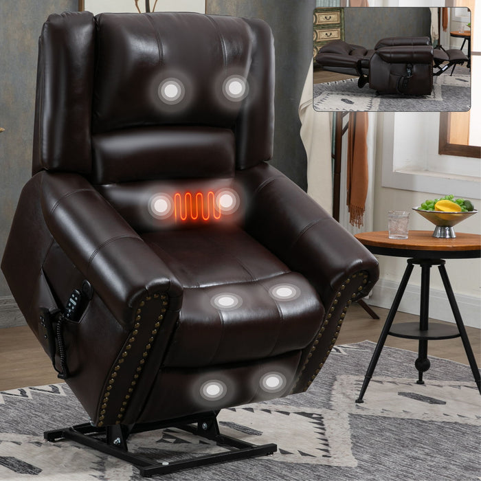 Power Lift Recliner Chair Heat Massage Dual Motor Infinite Position With USB Ports - Antique Brown