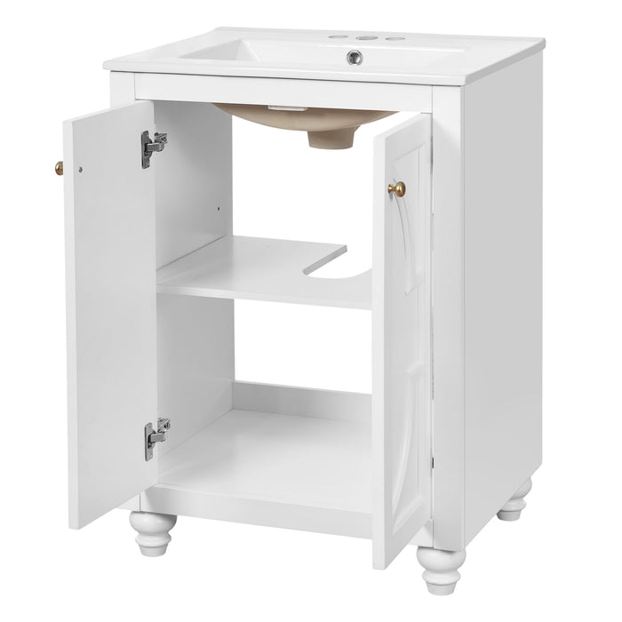 Bathroom Vanity With Ornate Elliptical Motif, Soft Close Hinges