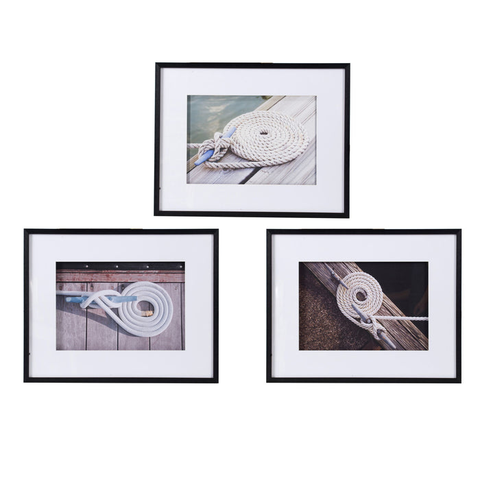 Rope Wall Art With Frame, Wall Decor For Living Room (Set of 3) - White / Black