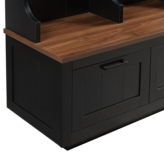 Hall Tree With Bench And Shoe Storage, 3 Large Drawers, Open Storage Shelves & Hooks