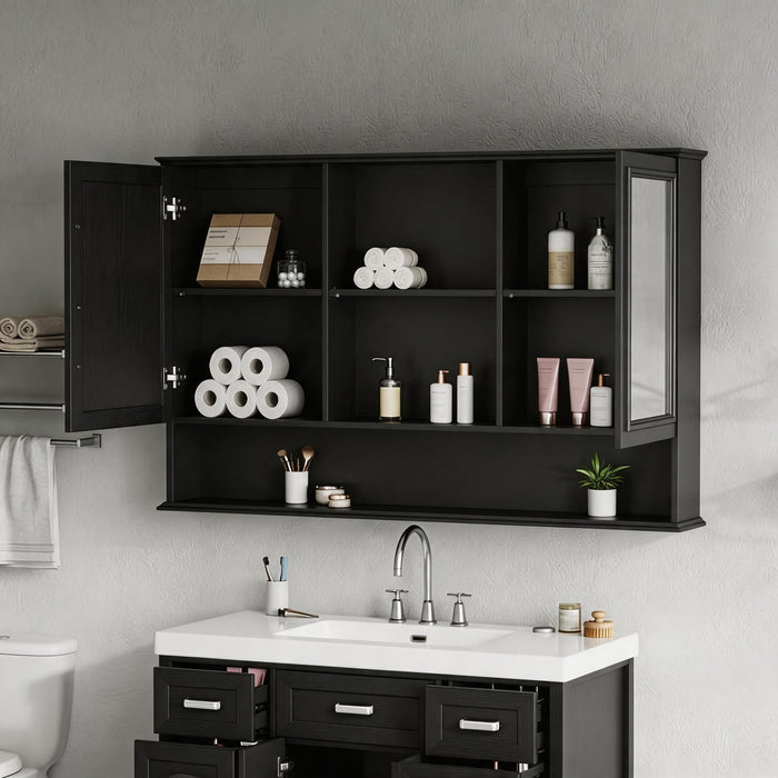 Wall Mounted Bathroom Medicine Cabinet With Double Mirrored Doors
