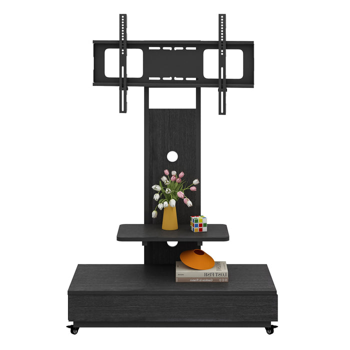 Mobile TV Cart With Push Pull Drawer, Lockable Wheels