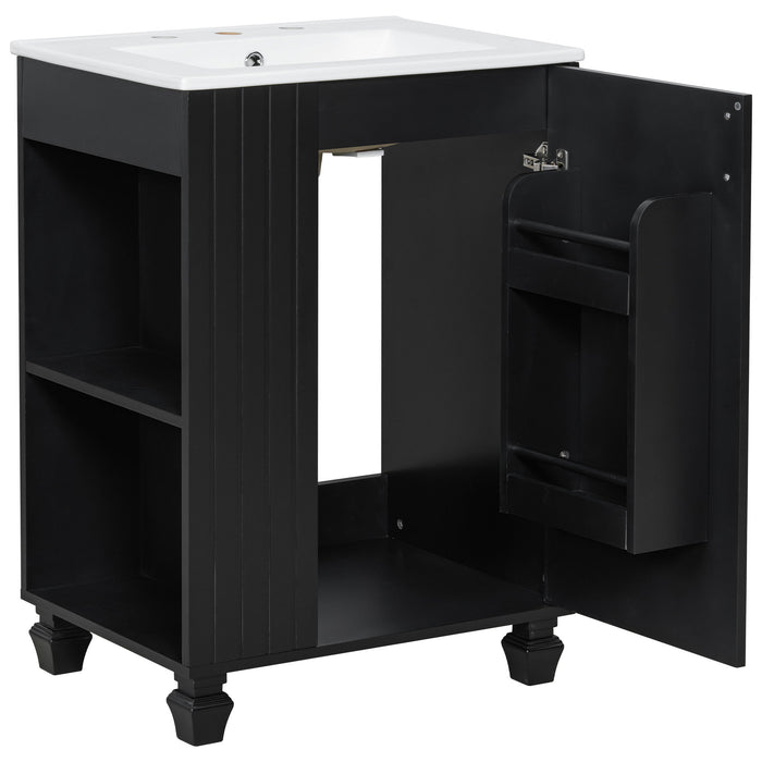 Classic Retro Bathroom Vanity With Sink, Door Shelf, Side Open Storage Frame