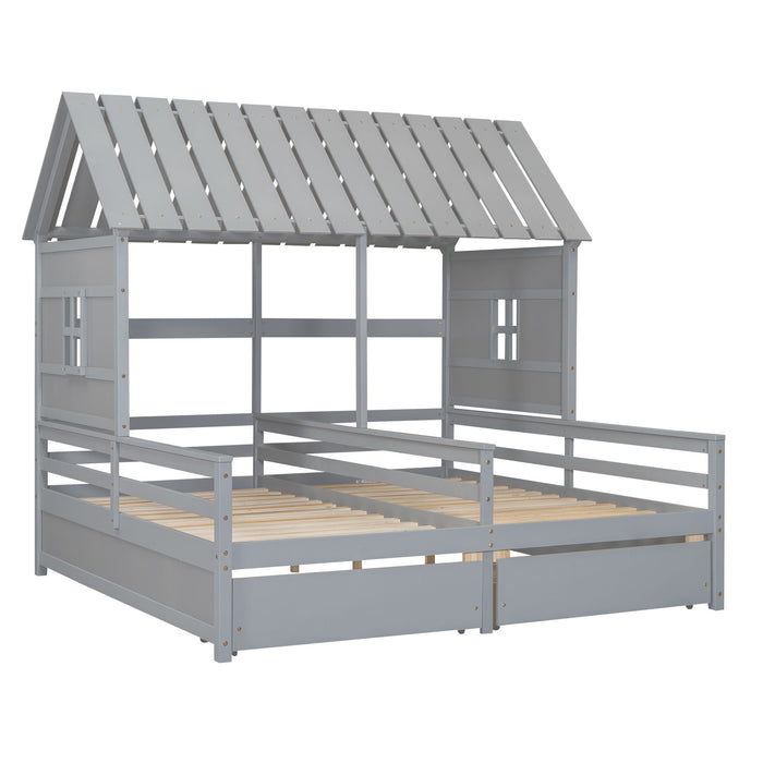 House Platform Beds With 2 Drawers, Side By Side Design
