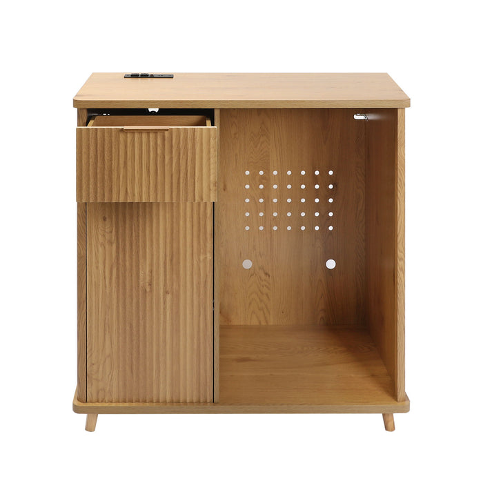 Fluted Coffee Bar Cabinet With Mini Fridge Space & Charging Station