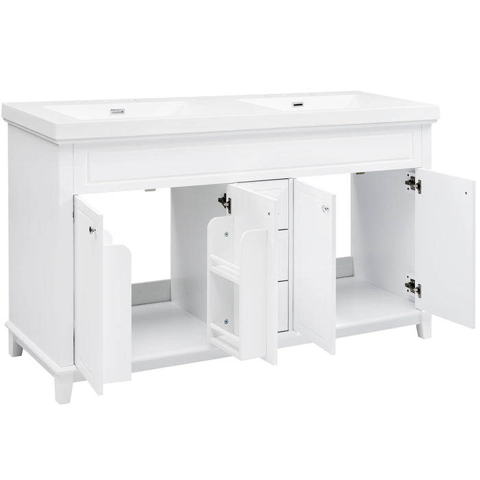 Bathroom Vanity With Double Sinks, 3 Drawers & 4 Doors, Soft Close, All Open Back Design - White