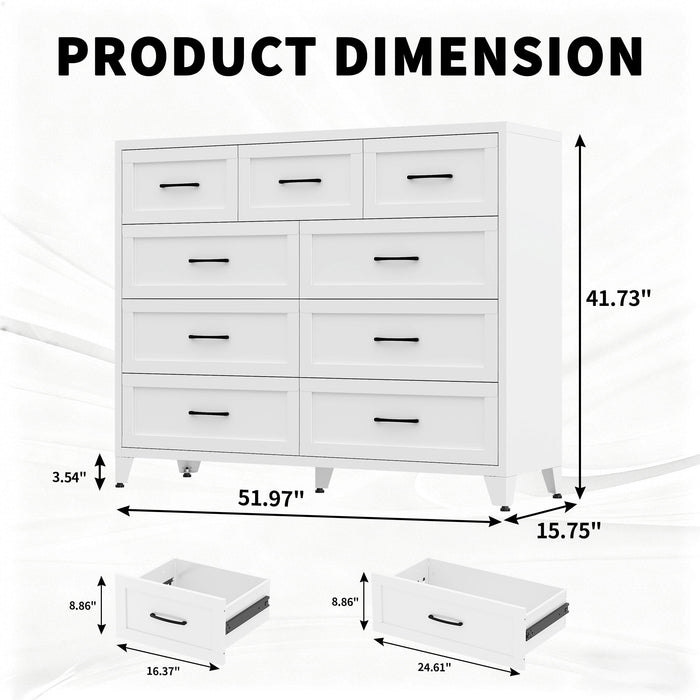 9-Drawer Tall Dresser With Smooth Gliding Drawers - White