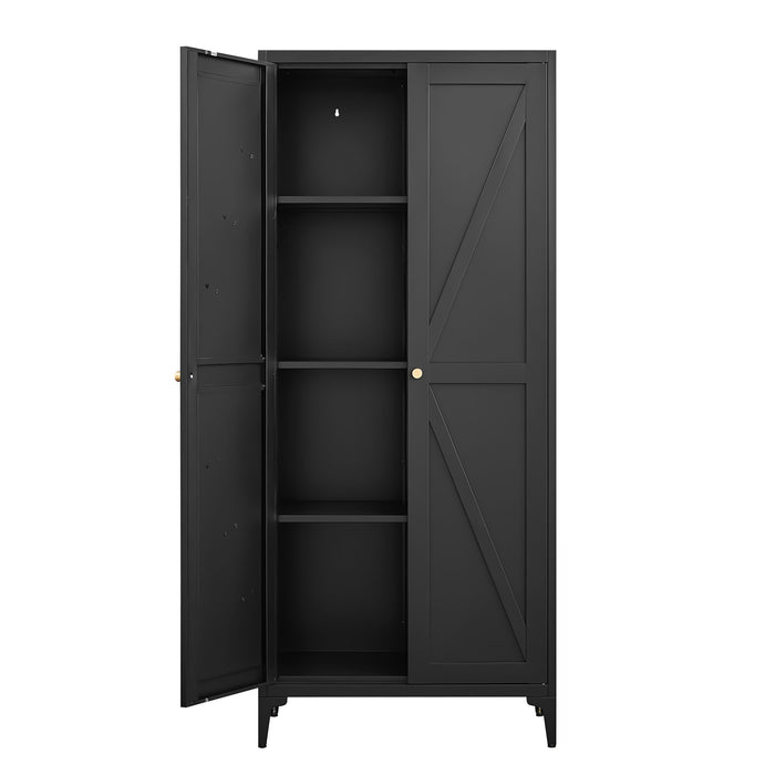 Adjustable 2 Door Kitchen Pantry Cabinet With Striped Design