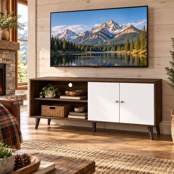 Amidon - TV Stand, With 2 Storage Shelves And 1 Cabinet