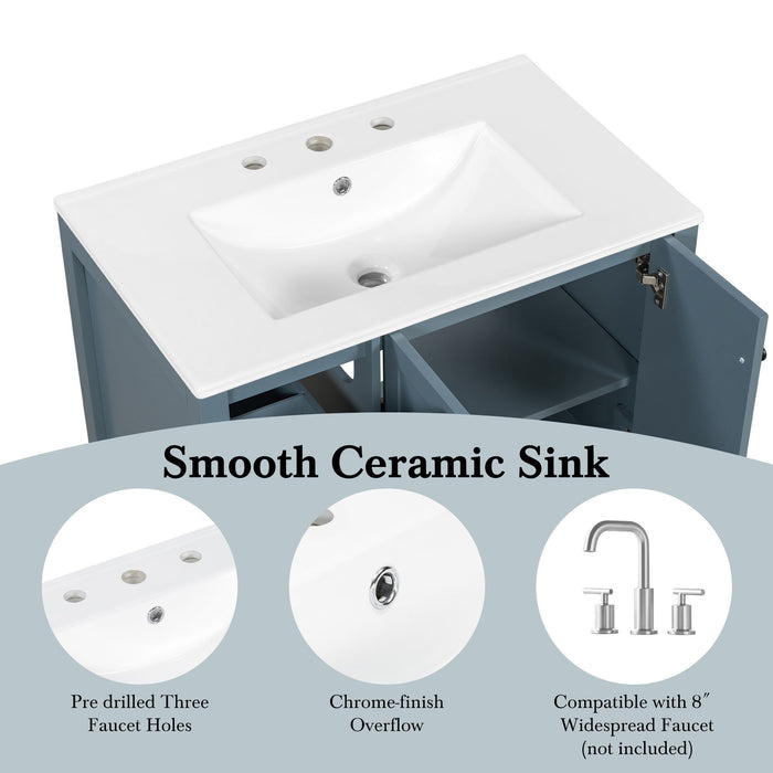 Bathroom Vanity With Sink Top, Bathroom Vanity Cabinet With 2 Doors And 2 Drawers, Open Shelf