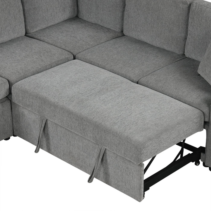 Convertible U-Shaped Sectional Sofa With Pull-Out Bed