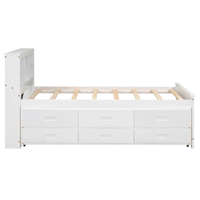Platform Bed With Storage Headboard, USB, Trundle And 3 Drawers
