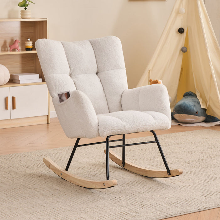 Teddy Fabric Rocking Gilder Nursery Chair For Living Room Indoor - Ivory