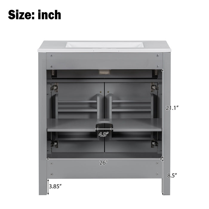 Bathroom Vanity With Ceramic Sink, Modern Single Bathroom Cabinet With 2 Doors And A Shelf, Soft Close Doors