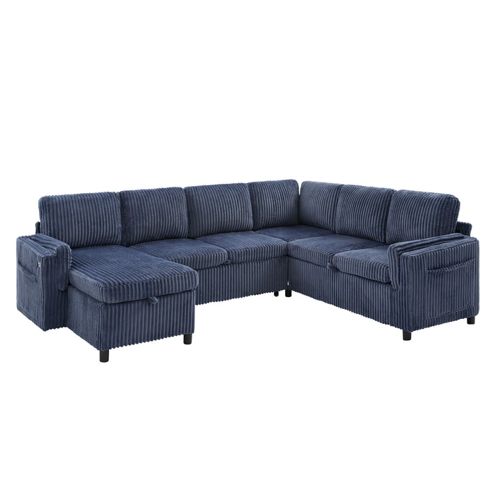 Convertible U-Shaped Sectional Sofa Bed With USB Ports And Storage