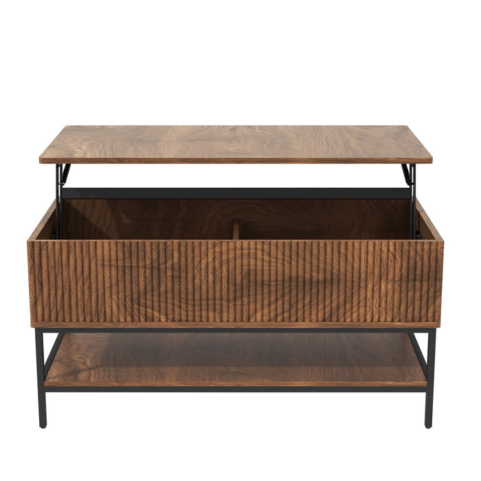 Rectangle Lift Top Coffee Table With Hidden Storage And Lower Shelf - Brown