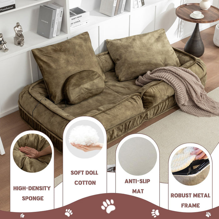 Upholstered Human Dog Bed And Pets, Bean Bag Floor Sofa With Massage Pillow, 5 Adjustable Positions & 2 Soft Pillows