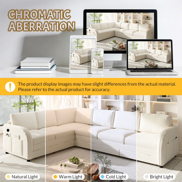 L-Shaped Couch With Pull-Out Bed, Convertible Sleeper Sofa With Side Pocket & USB Port