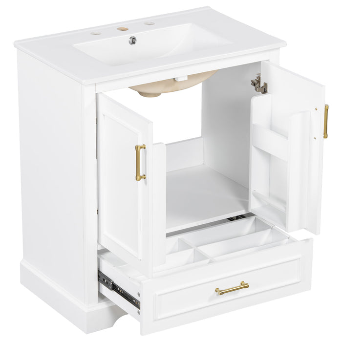 Bathroom Vanity With Sink, 1 Divided Drawer And 2 Soft Close Doors With Double Shelf