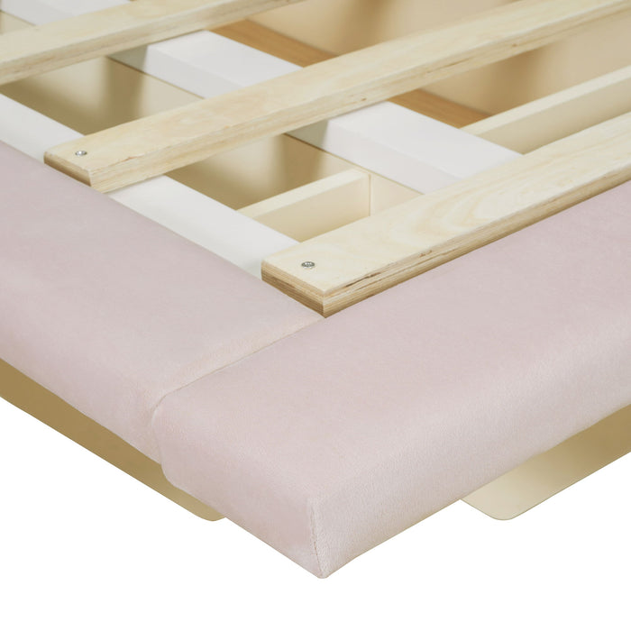 Upholstered Floating Hydrualic Platform Bed With LED Light And USB Port