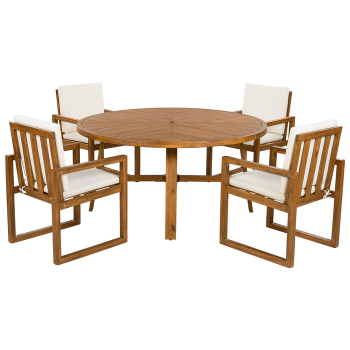 5 Piece Outdoor Patio Dining Set With 4 Armchairs And Table - Beige