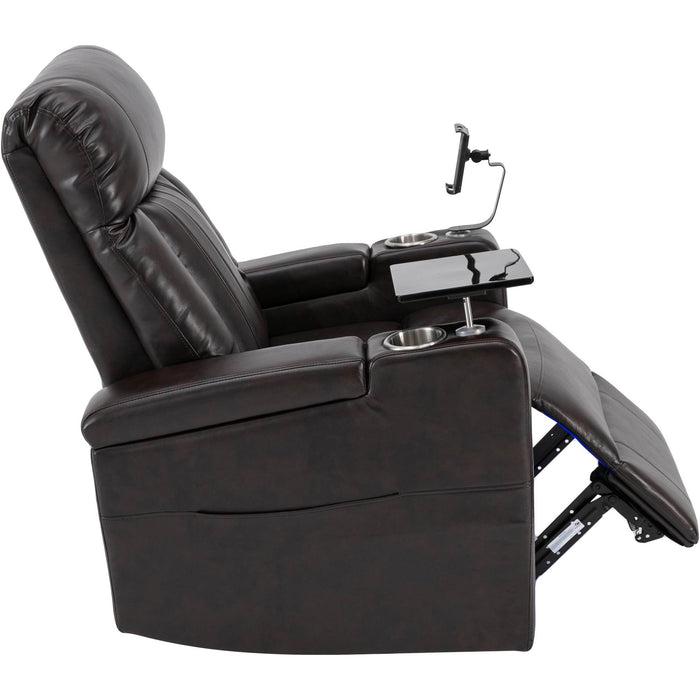 Power Recliner With Storage Arms, Cupholders, Swivel Tray Table And Cell Phone Stand - Brown