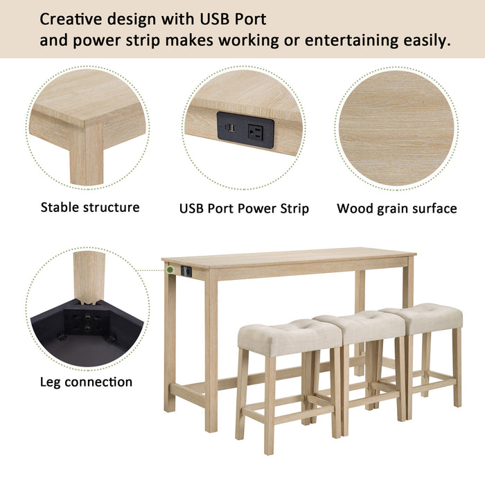 4 Piece Bar Table Set With Power Outlet