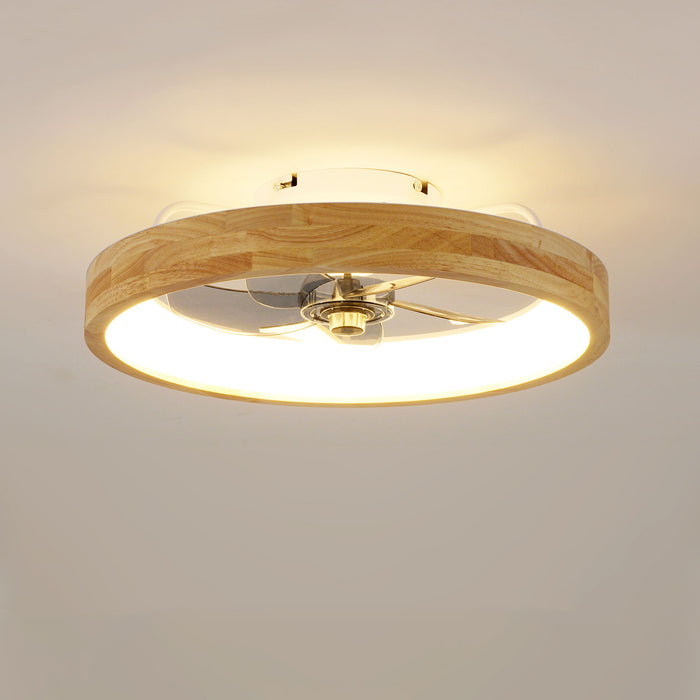 Ceiling Fans With Lights And Remote, 3000 - 6500K Dimmable Flush Mount LED Fan Light, 6 Speeds, Quiet DC Motor For Living Room - Matte White / Natural Wood