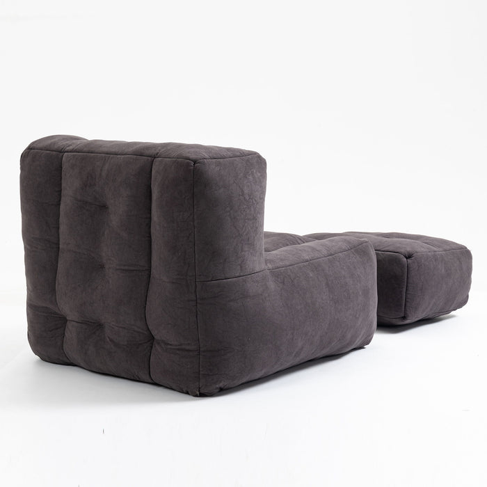 Modern Indoor Fluffy Bean Bag Chair With Memory Foam And Ottoman, Super Soft