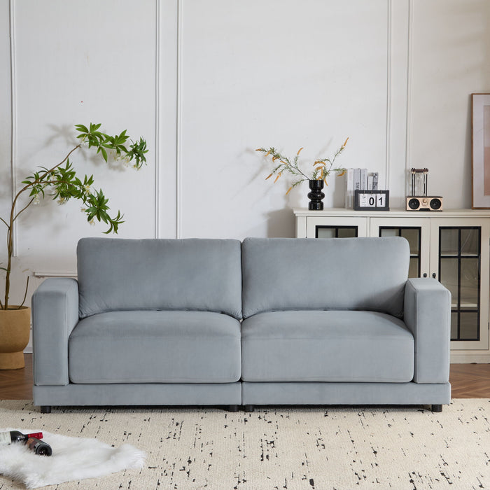 Modern Square Arm Sofa With Soft Fabric Upholstery, Deep Cushions