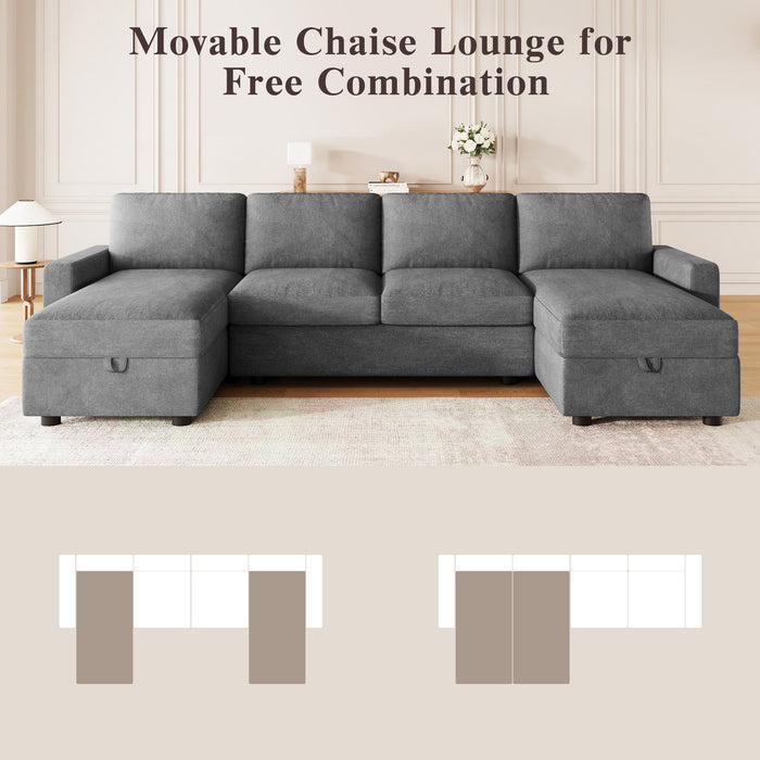 Convertible Sectional Sofa With Storage Chaise Lounges And USB Ports