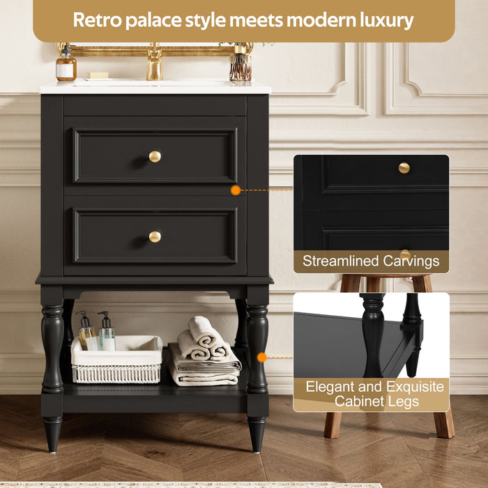 Retro Design Bathroom Vanity With Sink, 2 Drawer Storage Cabinet