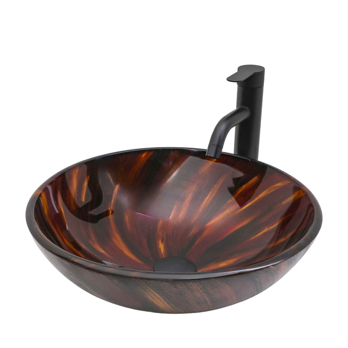 Vessel Bathroom Sink With Pop Up Drain, Round Bowl Design For Bathrooms - Brown