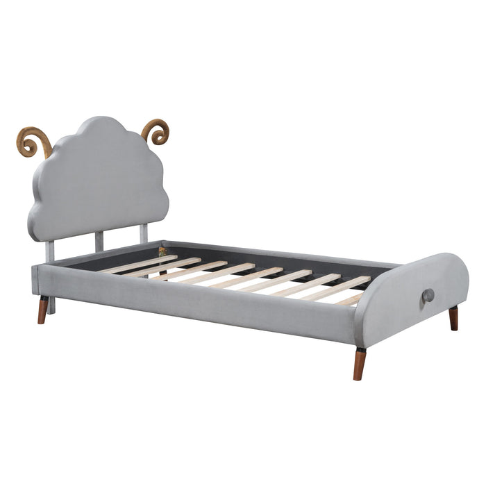 Upholstered Platform Bed With Sheep Shaped Headboard