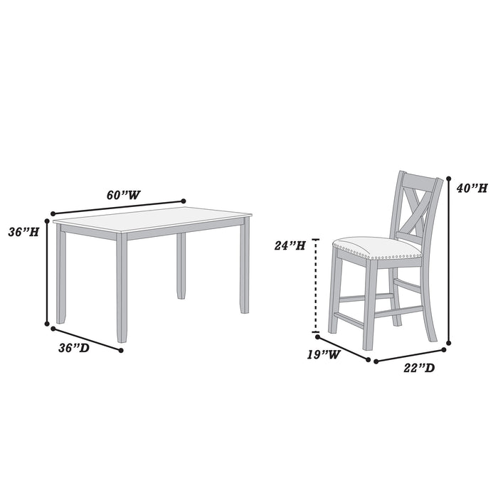 7 Piece Dining Room Furniture, Counter Height Table And 6 Chairs Set - Gray