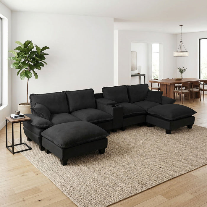 Modular Cloud Couch Sofa With Cup Holders & Storage, USB Port