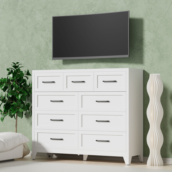 9-Drawer Tall Dresser With Smooth Gliding Drawers - White