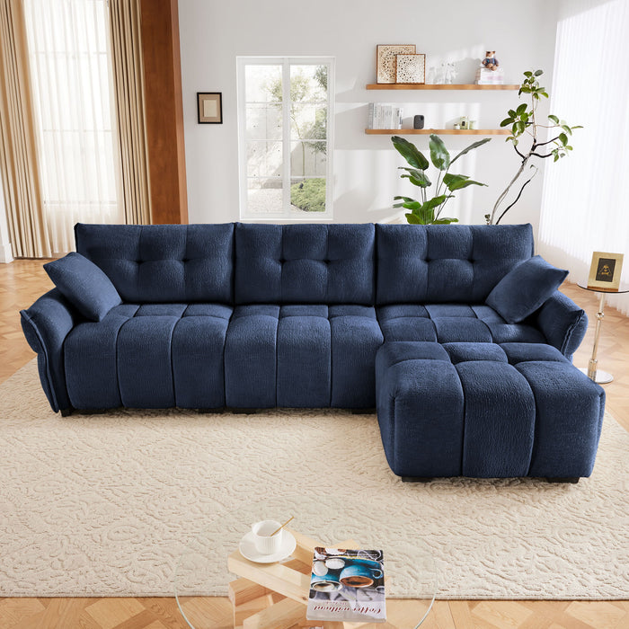Sofa Set With Ottoman And Pillows, Textured, High Resilience Cushions