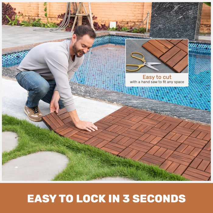 Acacia Wood Interlocking Deck Tiles Checker Pattern For Outdoor Flooring
