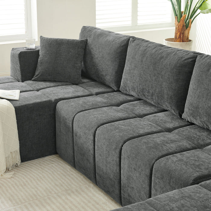 U - Shaped Sectional Sofa, Cup Holders & Side Pockets For Living Room