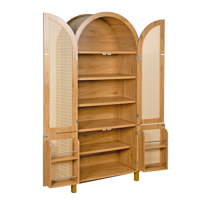 Tall Arched Cabinet With Rattan Doors & Adjustable Shelves
