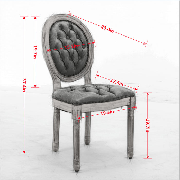 French Style Solid Wood Frame Antique Painting, Hand-Pulled Buckle Decoration PU Artificial Leather Dining Chair With Nailhead Trim, Wood Legs