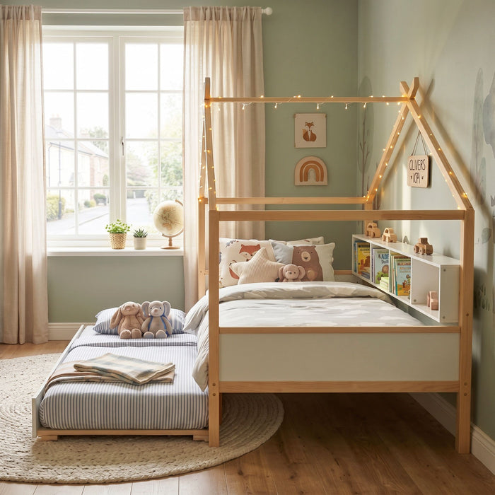 House Bed With Bookshelf Storage