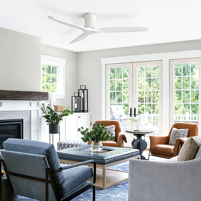 52" Ceiling Fan, No Light Flush Mount Low Profile 3 Blades With Remote Control