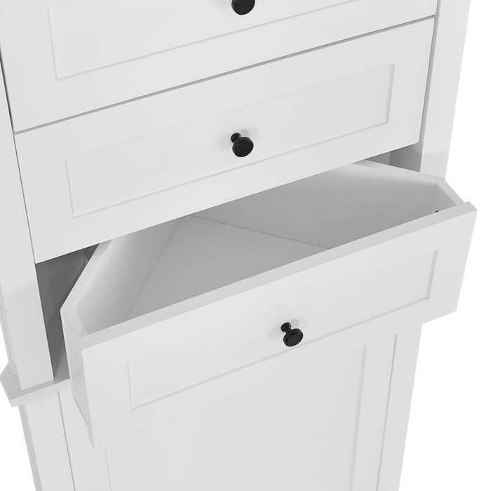 Tall Storage Cabinet With 3 Drawers And Adjustable Shelves For Bathroom
